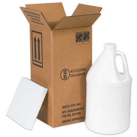 6 x 6 x 12 <span class='fraction'>3/4</span>" 1 - 1 Gallon Plastic Jug Shipper Kit